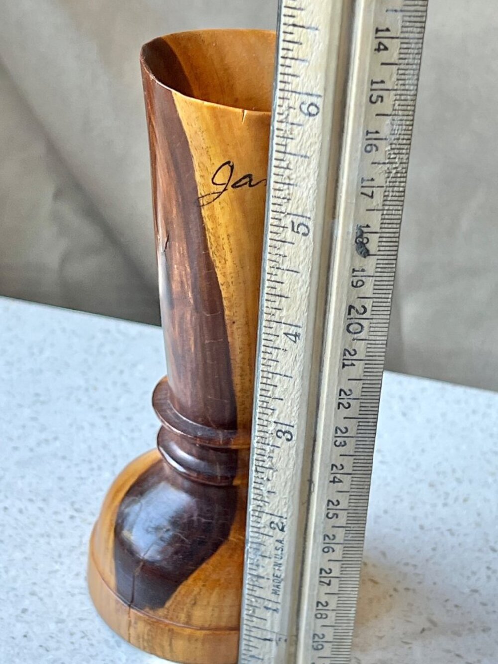 Signed Jamaican Wooden Vase W/ Hand-Painted Tropical Scene Signed 5.5" Handmade - Picture 8 of 10